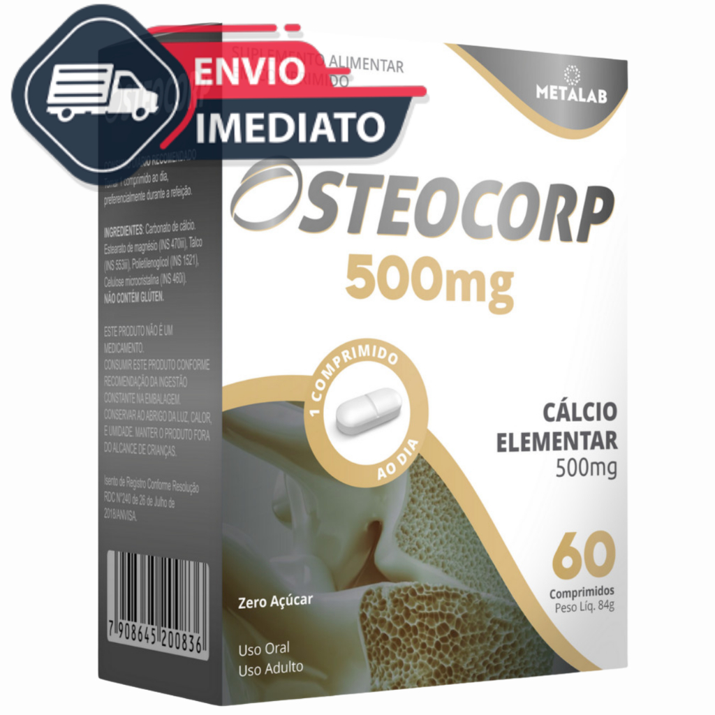 Calcio Elementar 500mg Carbonato de Calcio 1250mg 60 Comprimidos Osteocorp Para Gestante Puro