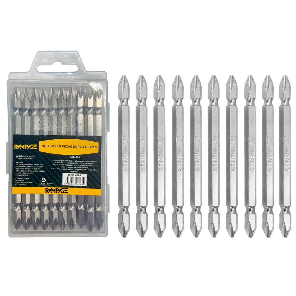 Bits Parafusadeira Duplo Longo 100mm Ph2 Magnético Philips Rbp-100 em Oferta na Shopee