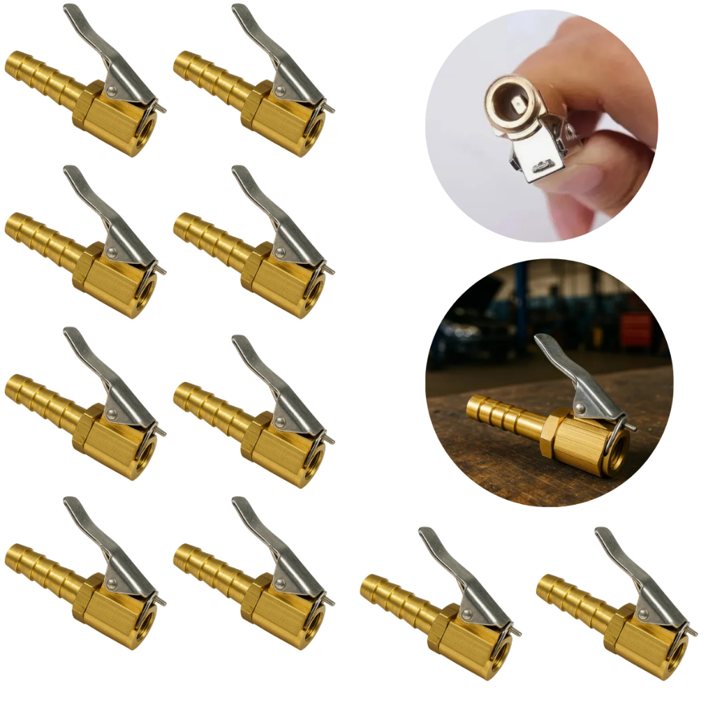 Kit 10 Bico Inflador Calibrar Encher Pneus Profissional Com Presilha