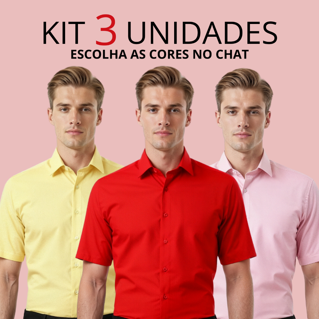 Kit 3 Camisa Social Slim Casual Premium Elegante Luxo Masculina Slim Premium