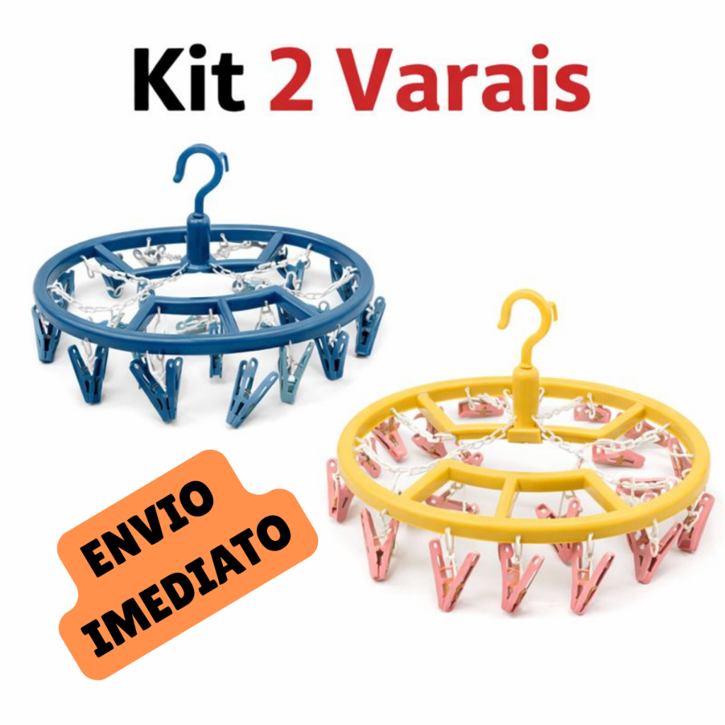 KIT com 2 Varal Roupa Íntima Multiuso 18 Prendedores Para Calcinha Cueca Sutiã Meias Lavanderia