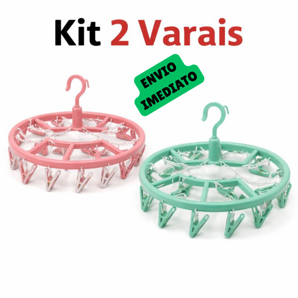 KIT com 2 Varal Multiuso Para Roupa Íntima 18 Prendedores Calcinha Cueca Meias Lavanderia