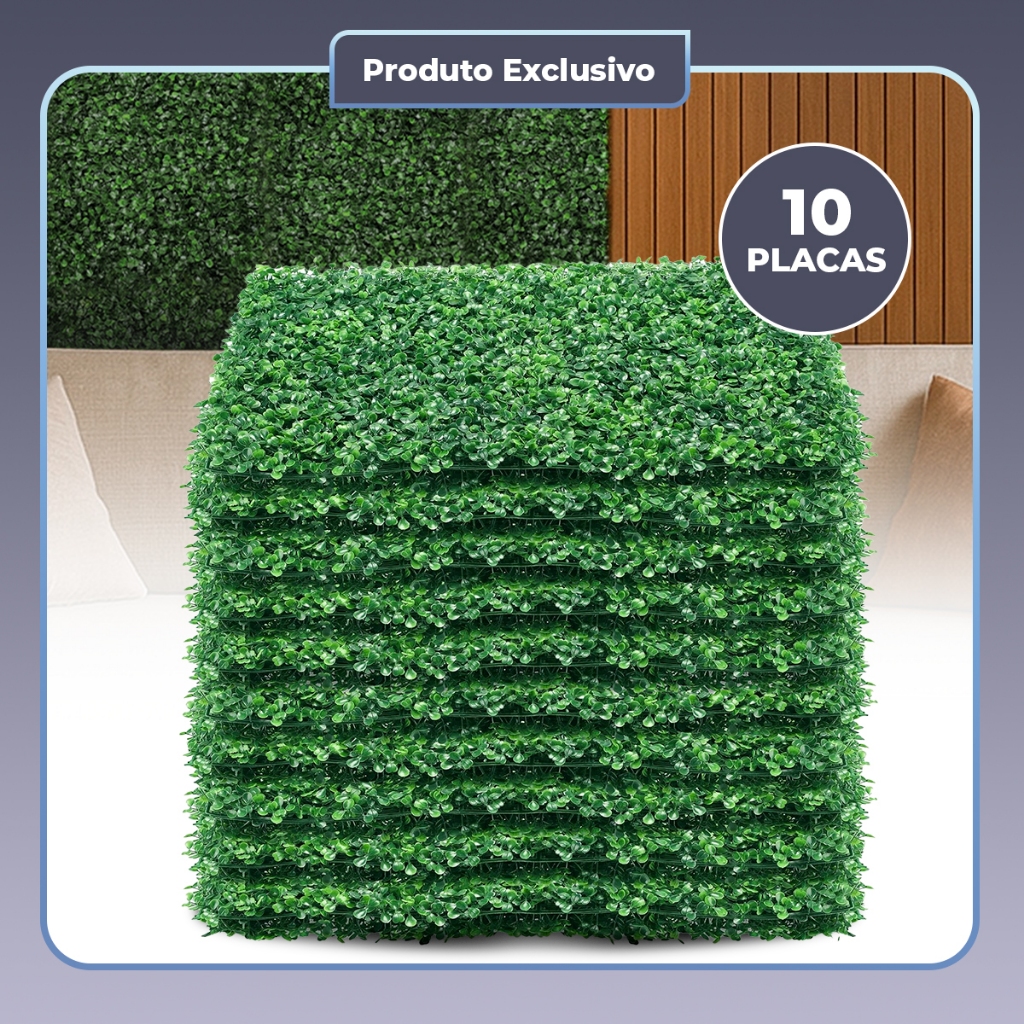 Kit 10 Placas Planta Artificial Realista Decorativa Muro Inglês Jardim Vertical 12cm x 60cm x 40cm
