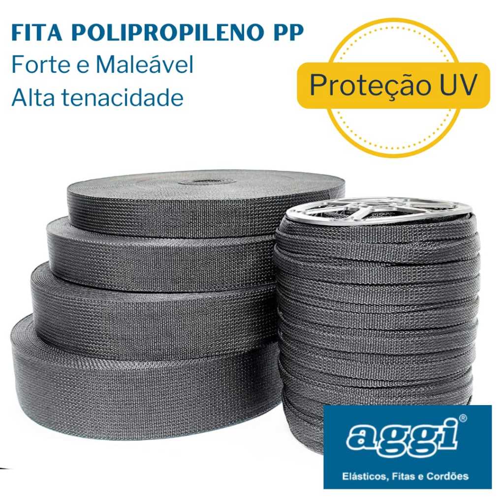 Fita Polipropileno PP Alta Tenacidade Maleável Cinta Estirante Preto AGGI - 10, 25, 30, 40, 50mm