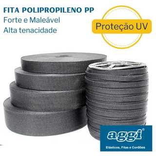 Fita Polipropileno PP Alta Tenacidade Maleável Cinta Estirante Preto AGGI - 10, 25, 30, 40, 50mm