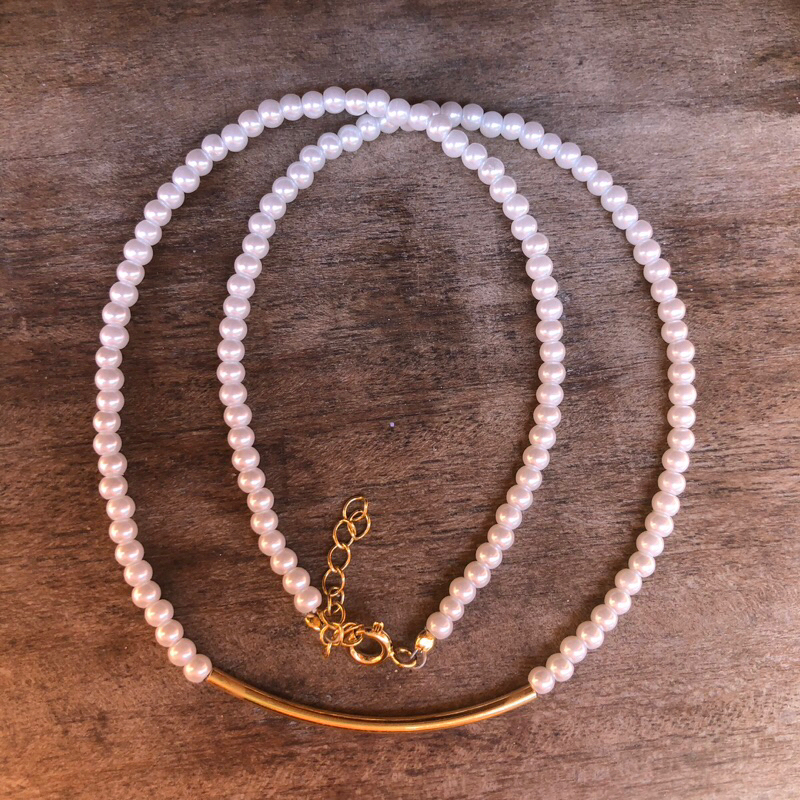 Colar Pérolas com Canutilho Dourado Ouro 18K - com Extensor