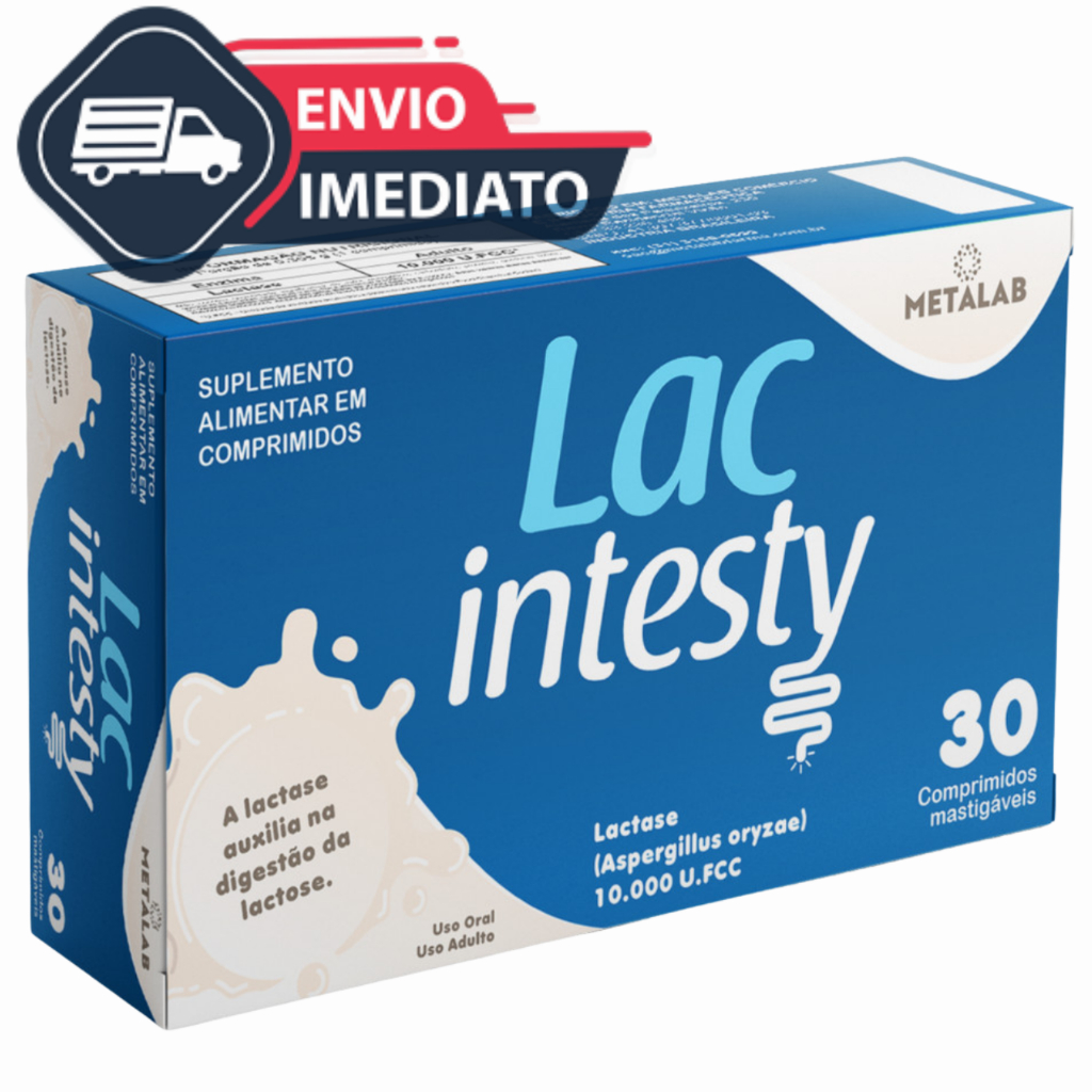 Enzima Lactase 10000 fcc Comprimidos Mastigaveis 30 Comp Sem Sabor Lac Intesty 10.000 fcc Metalab