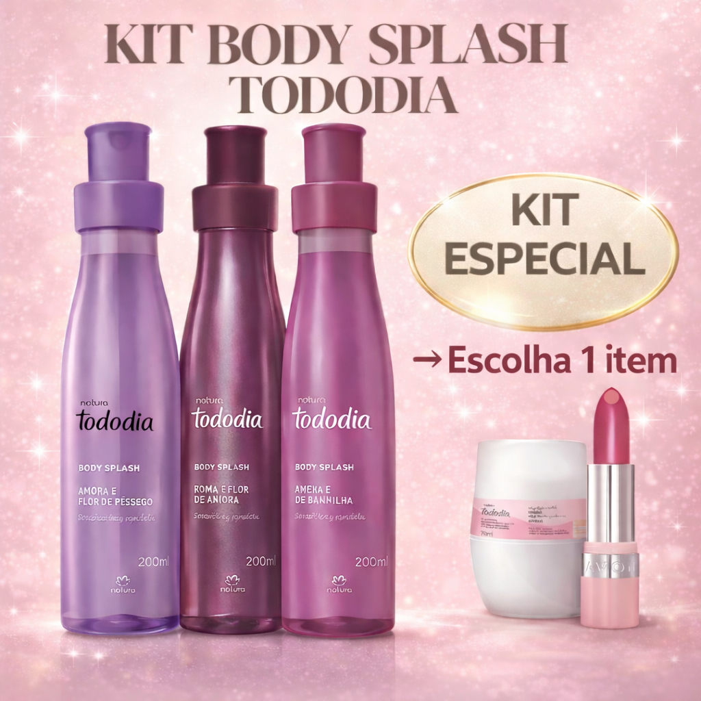 Kit 3 Body Splash Natura Tododia 200ml – Romã e Flor de Amora, Ameixa e Flor de Baunilha, Amora e Flor de Pêssego