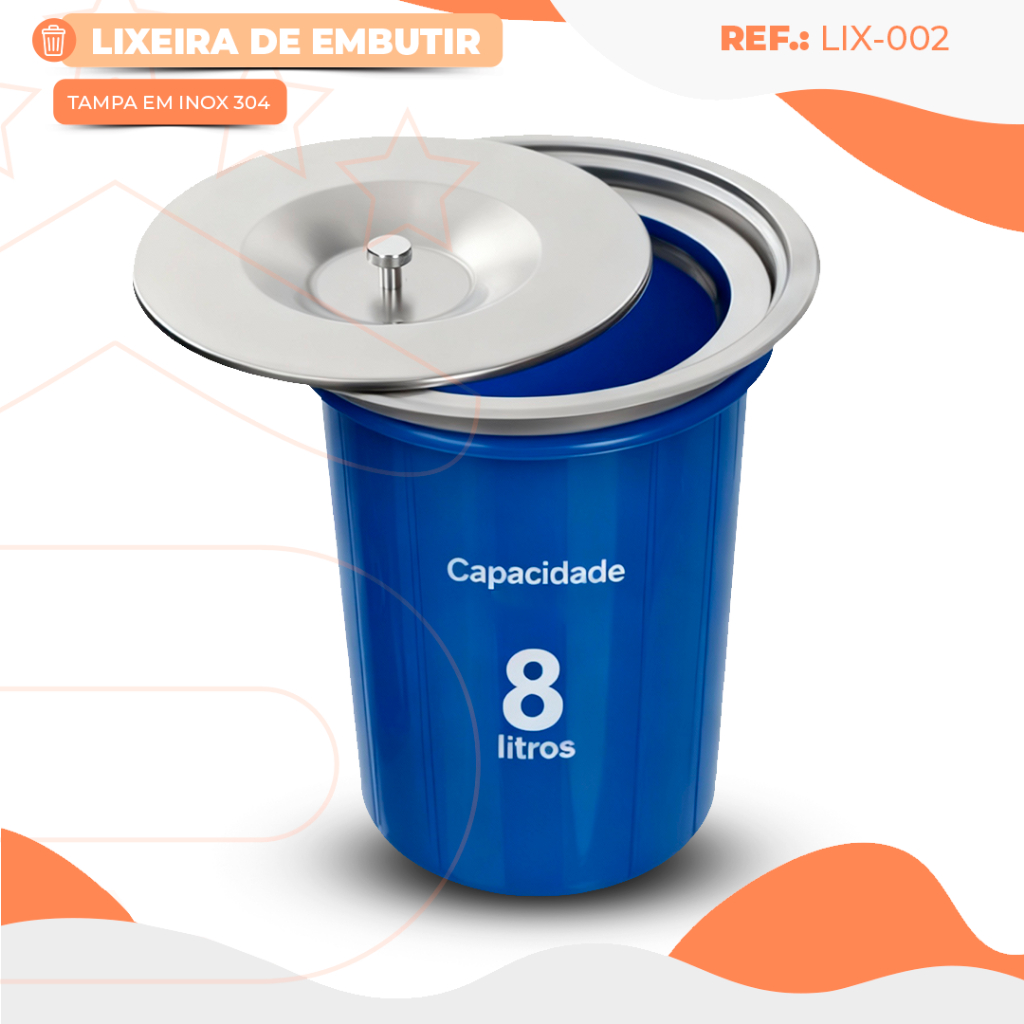 Lixeira De Embutir Para Pia Bancada 8 Litros Aço Inox 304 em Oferta na Shopee