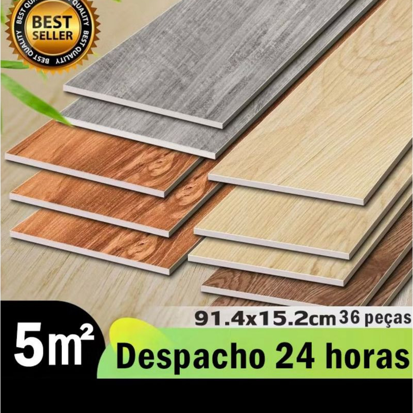 36PC Adesivo de Piso Madeira Moderno Antiderrapante Lavável 91,4x15,2cm vinílico 1.5mm