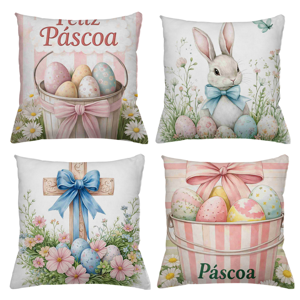 KIT 4 CAPAS DE ALMOFADAS COELHO PASCOA JESUS CRUZ   - TAMANHO 45X45