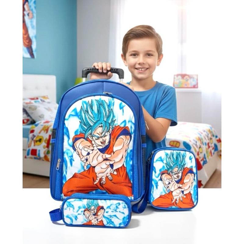 Mochila Dragon Ball Super Rodinhas Lancheira Estojo Kit