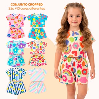 Kit 4 Peças de Conjunto Cropped Infantil Menina Moda Praia Verão Roupa Infantil Feminina de Calor Conjunto Verão Menina em Oferta na Shopee