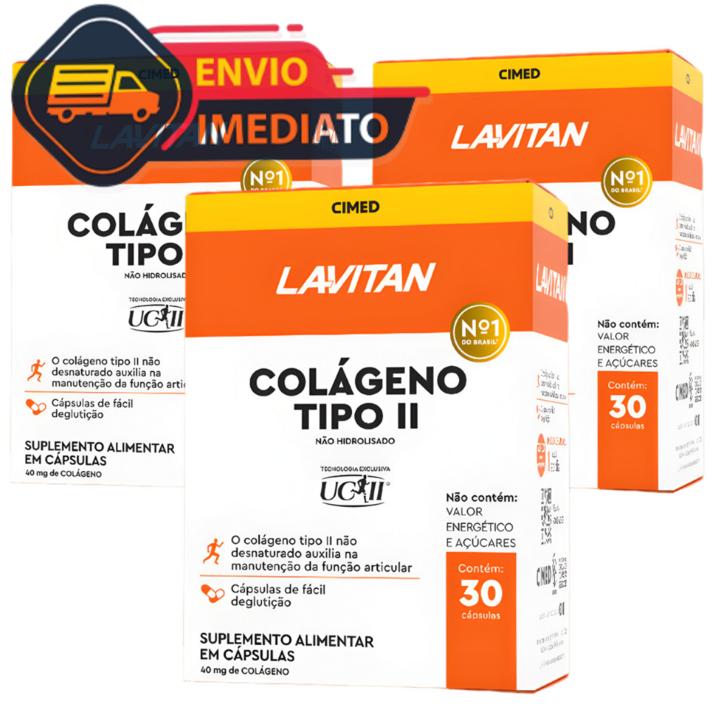 Kit 3 Lavitan Colageno Tipo II UC2 UCII 40mg 30 Caps Colageno Tipo 2 Nao Hidrolisado Articulacoes
