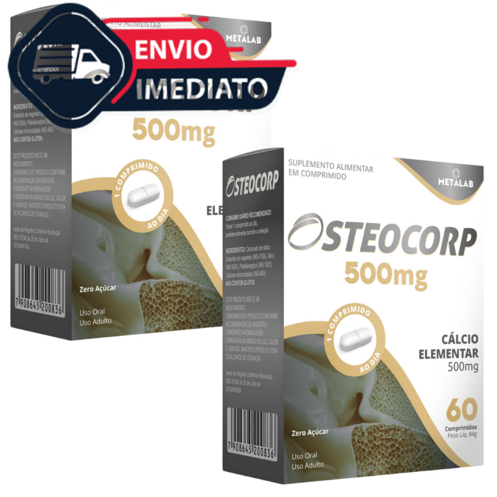 KIT 2 OSTEOCORP 60CP CARBONATO DE CALCIO 500MG CALCIO ELEMENTAR em Oferta na Shopee