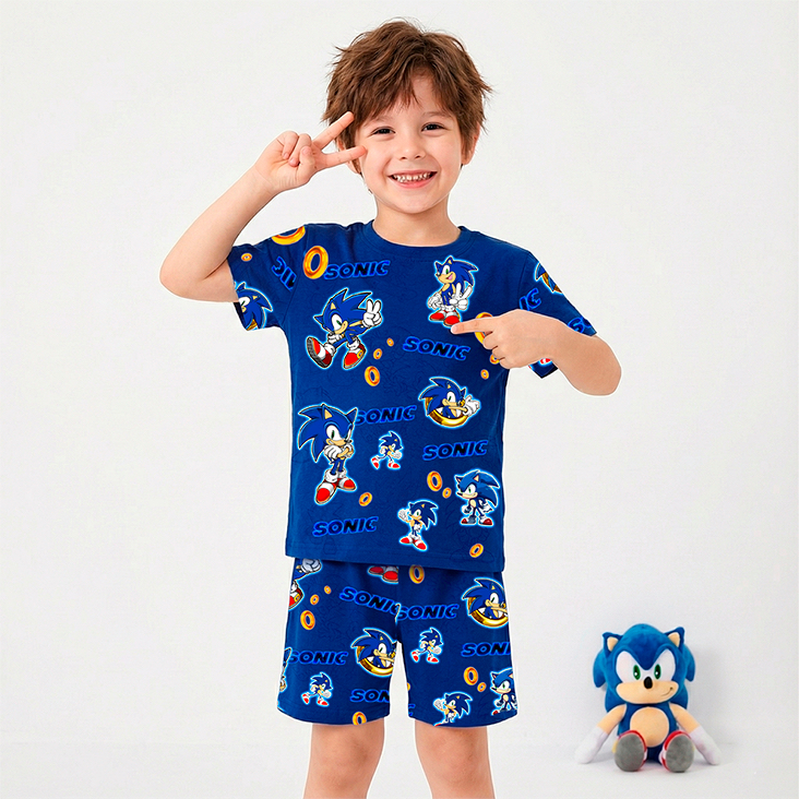 Pijama Sonic Menino infantil Manga Curta Personagem 1 a 8 anos | Envio Imediato