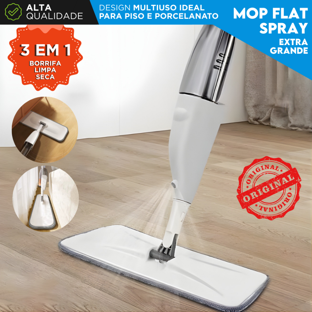 Mop Spray Cabo Longo 1,45m com Reservatório e Refil Microfibra Rodo Mágico Esfregão para Limpeza -MN