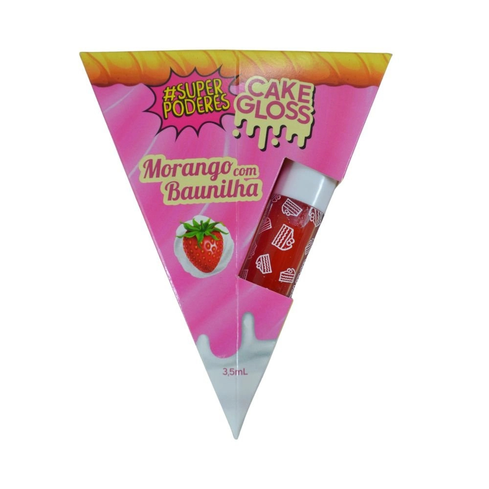 Lip Gloss Cake Gloss Morango com Baunilha Hidratante Labial Brilho Natural Aroma Doce Longa Duração