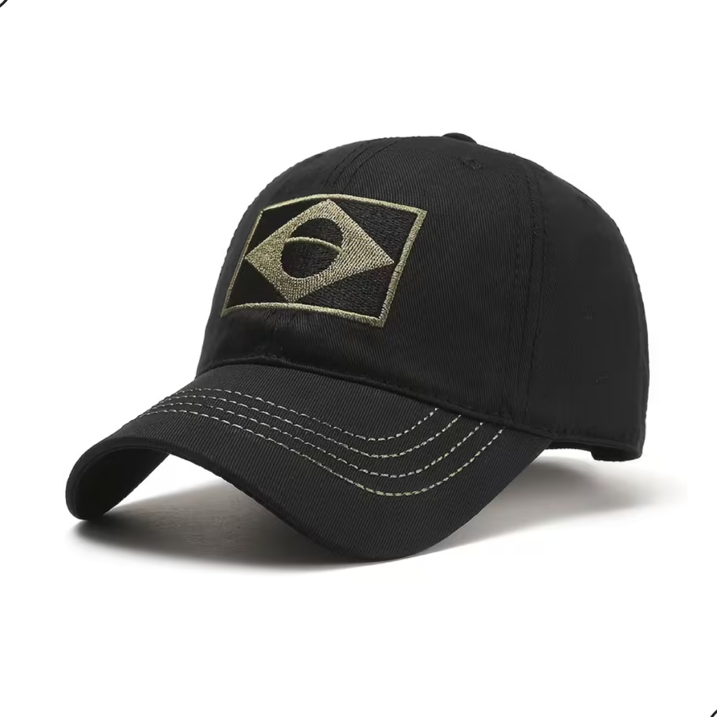 Boné do Brasil estilo Baseball Militar Aba Curva Flexível Acabamento Costurado