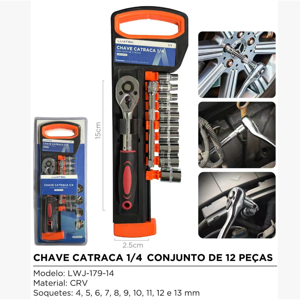 Kit 12 Pcs Soquete 1/4 Jogo Sextavado Com Catraca E Extensão em Oferta na Shopee