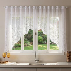 Cortina Cascata de Renda Cozinha Sala Quarto - Tulipas 3,20cm x 1,10cm Branca Decoração Elegante Moderna