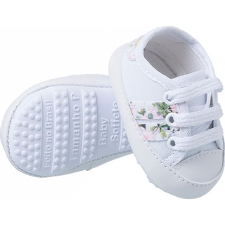 Tênis Infantil Bebê Feminino Branco Floral Cano Baixo Macio Confortável Casual em Oferta na Shopee
