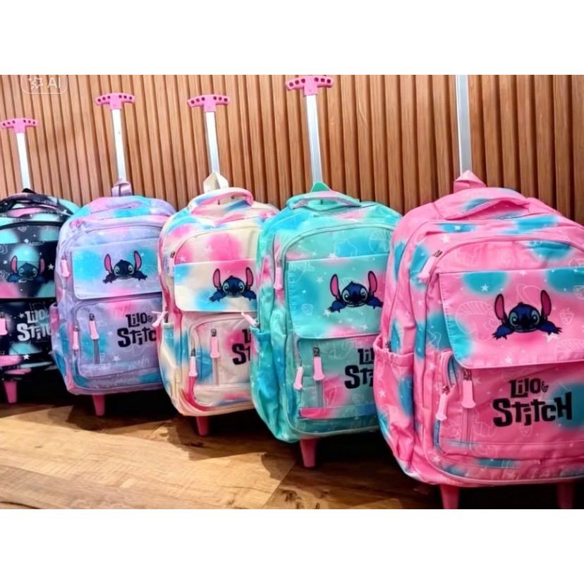 Mochila de Rodinha lillo Stitch Modelo Escolar Colorido com Carrinho Durável e Design Exclusivo infantil juvenil rosa