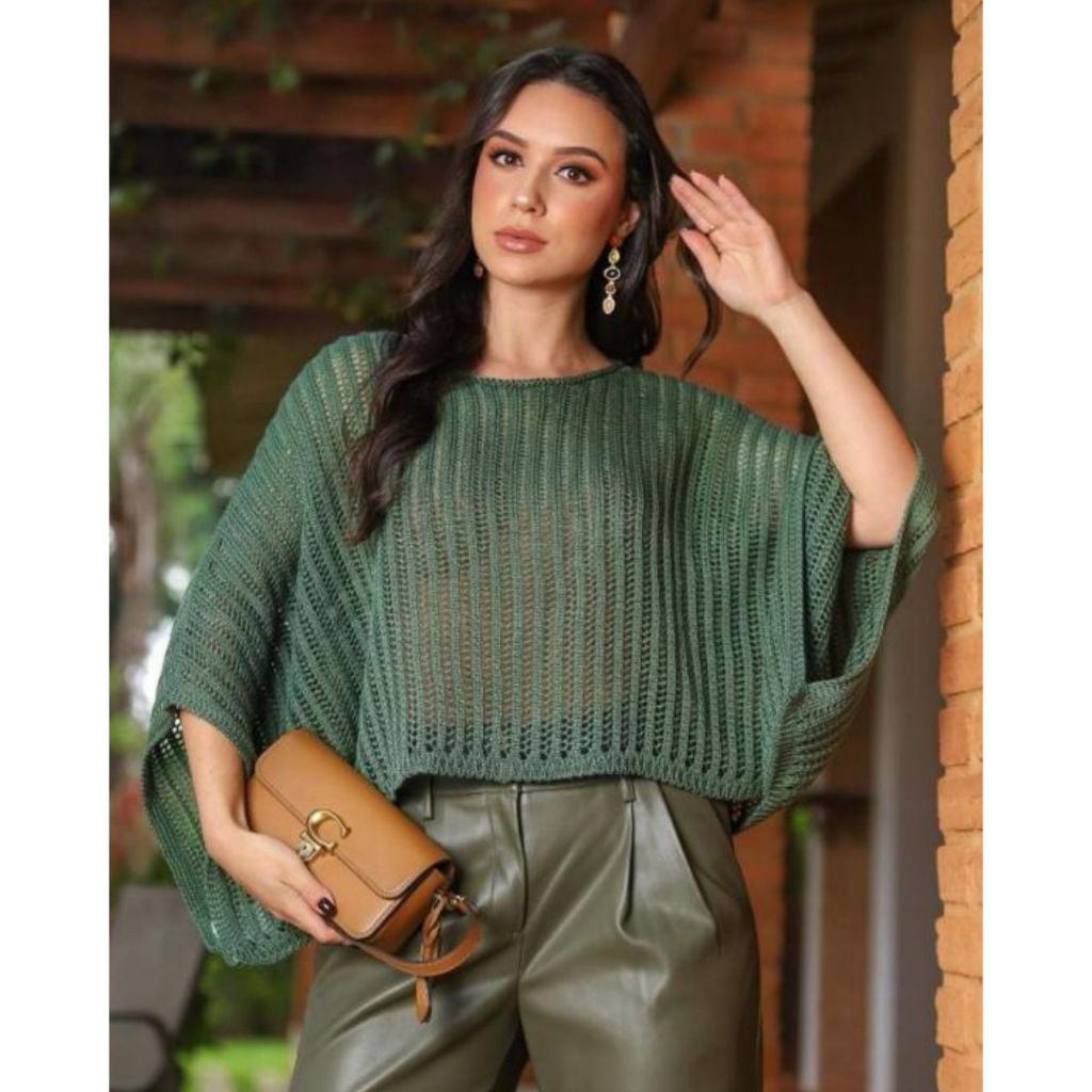 Blusa Capa Feminina Tricô Manga Longa Morcego Poncho Semi-Transparente Elegante Tricot Moda Inverno em Oferta na Shopee