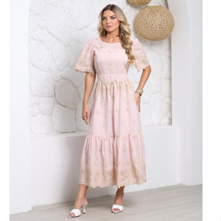 Vestido Lese com Forro Interno Elastex na Costa e Manga Princesa Moda Evangélica Luxo Sofisticado em Oferta na Shopee