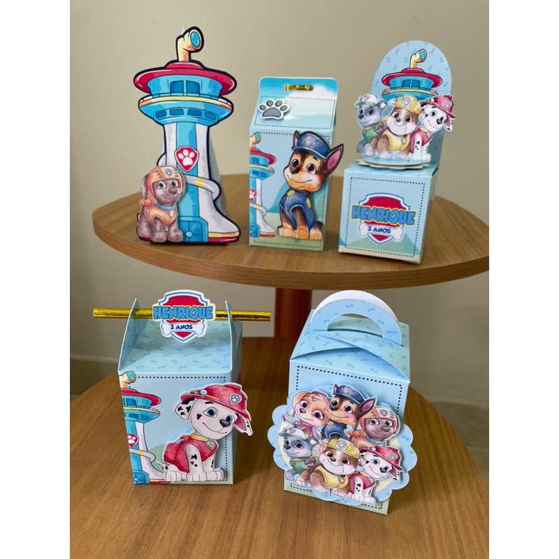 Kit Caixinhas Personalizadas Patrulha Aquarela -  Lembrancinhas Patrulha Canina (COD. 05)