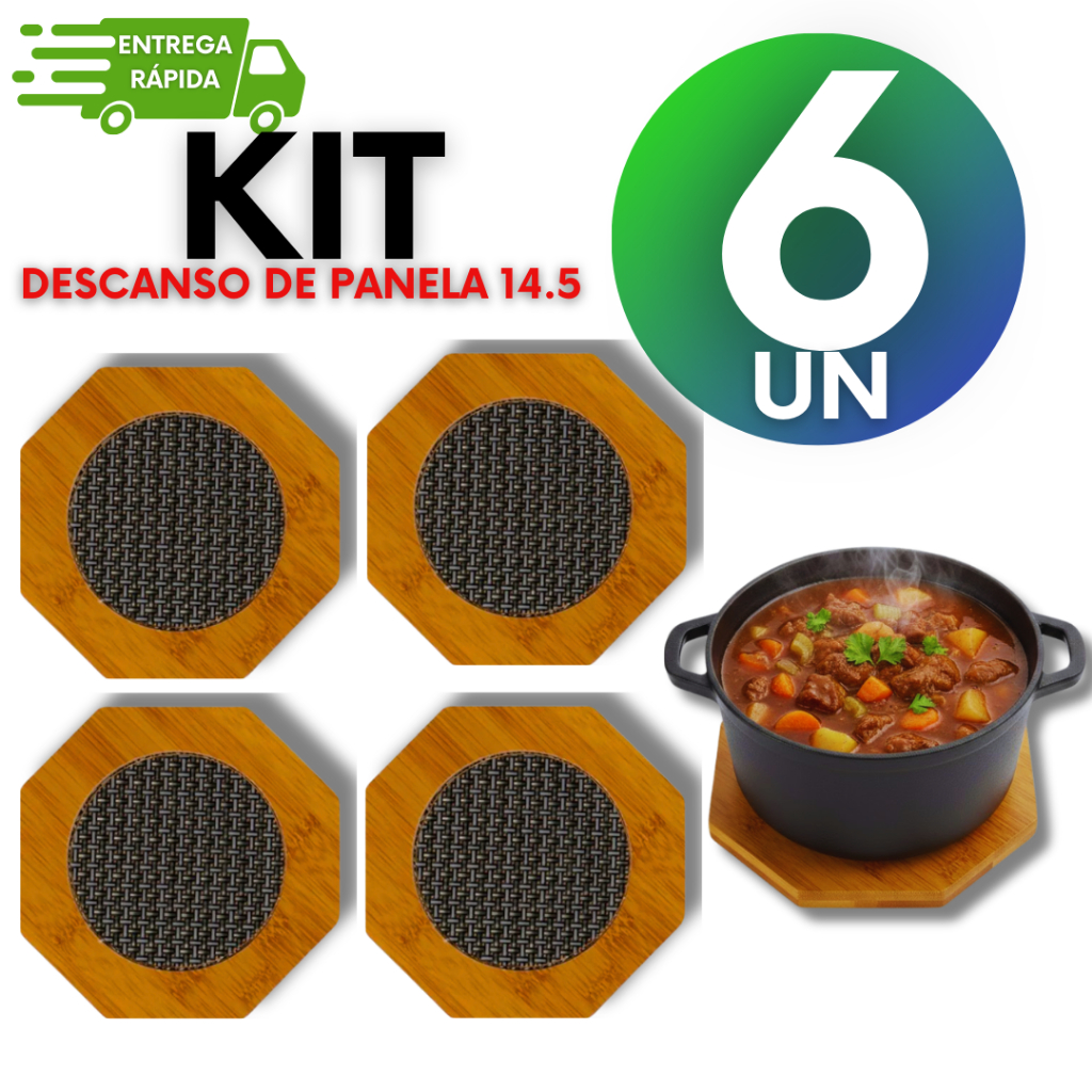 KIT 06 Descanso de Panela Bambu Alta Qualidade Casa Cozinha Buffet Pratico Restaurante 14.5cm Utilidades
