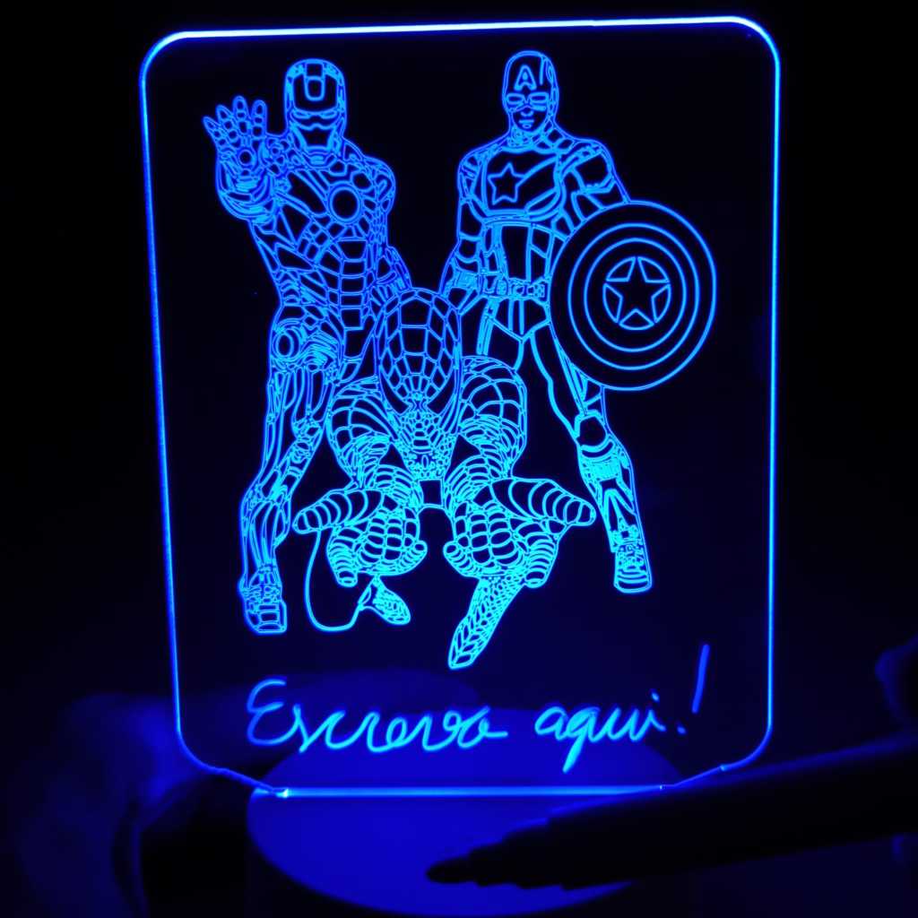 Abajur Luminária Avangers Homem Aranha Capitão América Homem de Ferro Super Heróis Giz ac0355 personalizado com nome