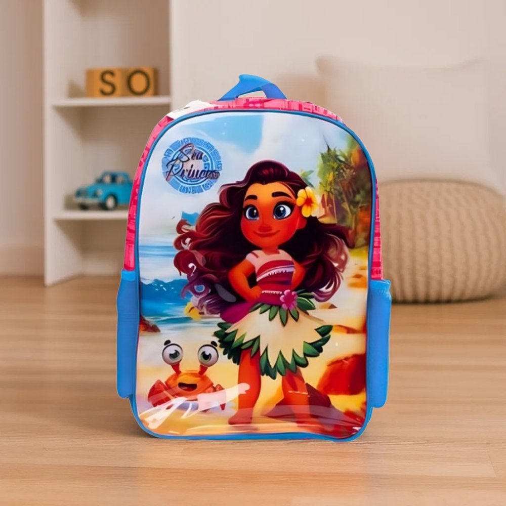 Mochila Infantil Costa OU Rodinha Princesa do Mar Moana Rosa e Azul 13L 17L Escola Passeio Viagem