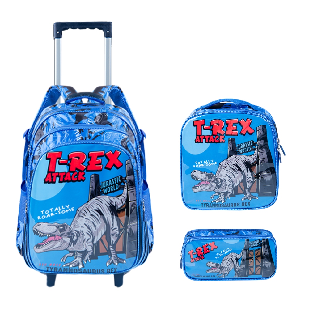 Kit Mochila Infantil Menino Dinossauro com Rodinha | Lancheira Térmica + Estojo Escolar Duplo - Completo e Resistente em Oferta na Shopee