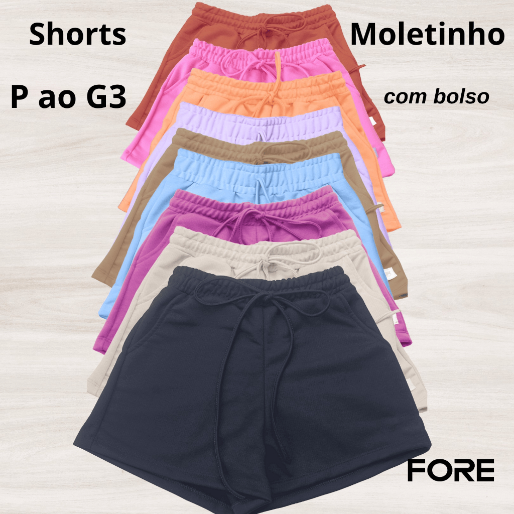 Shorts Feminino Soltinho Moletom Com Bolso Estiloso 080374-A em Oferta na Shopee