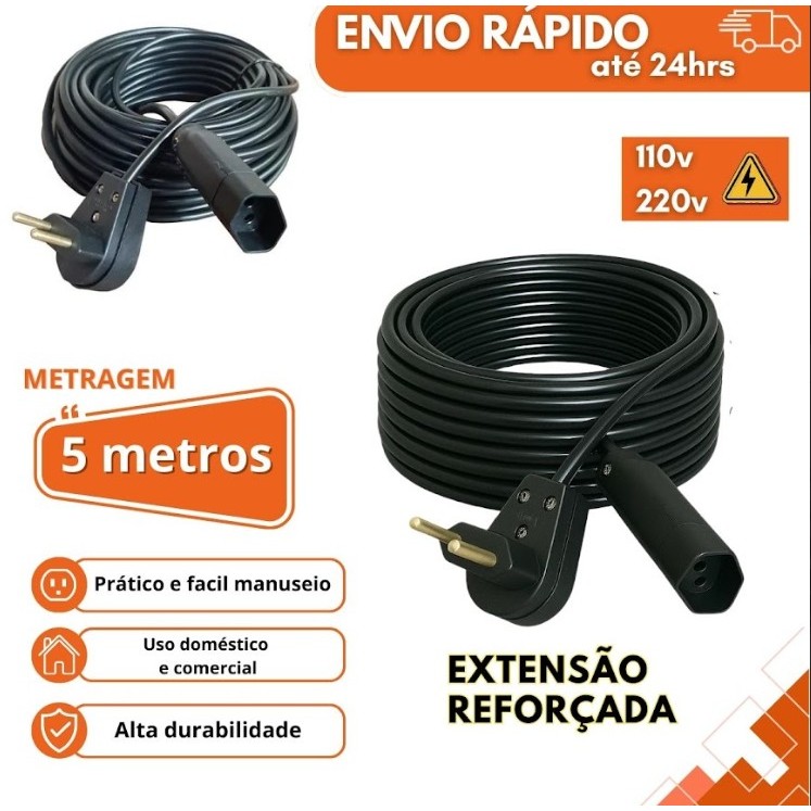 Extensão Eletrica 5 Metros Reforçada Profissional 10/20a ObraS