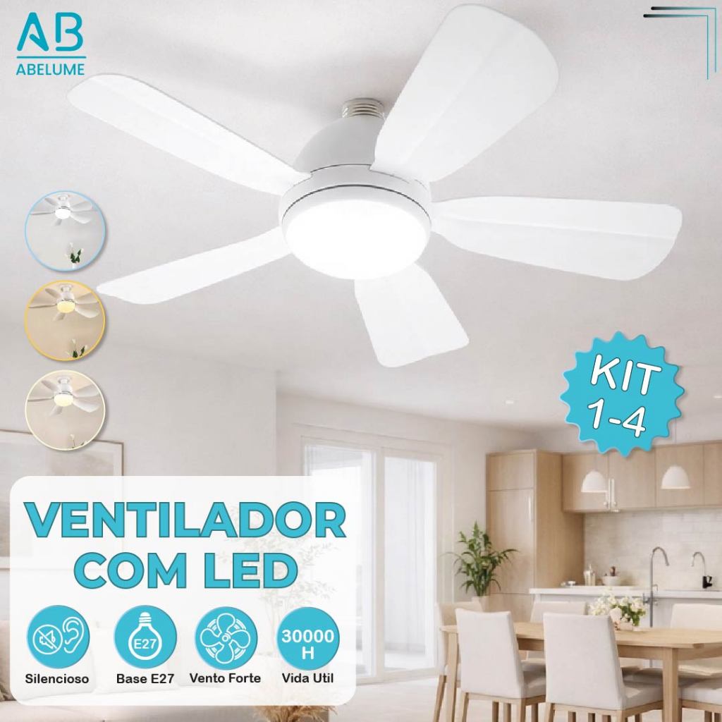 Ventilador de Teto Pro 60W ou 40W Super Led Lâmpada E27 Controle Remoto Bivolt