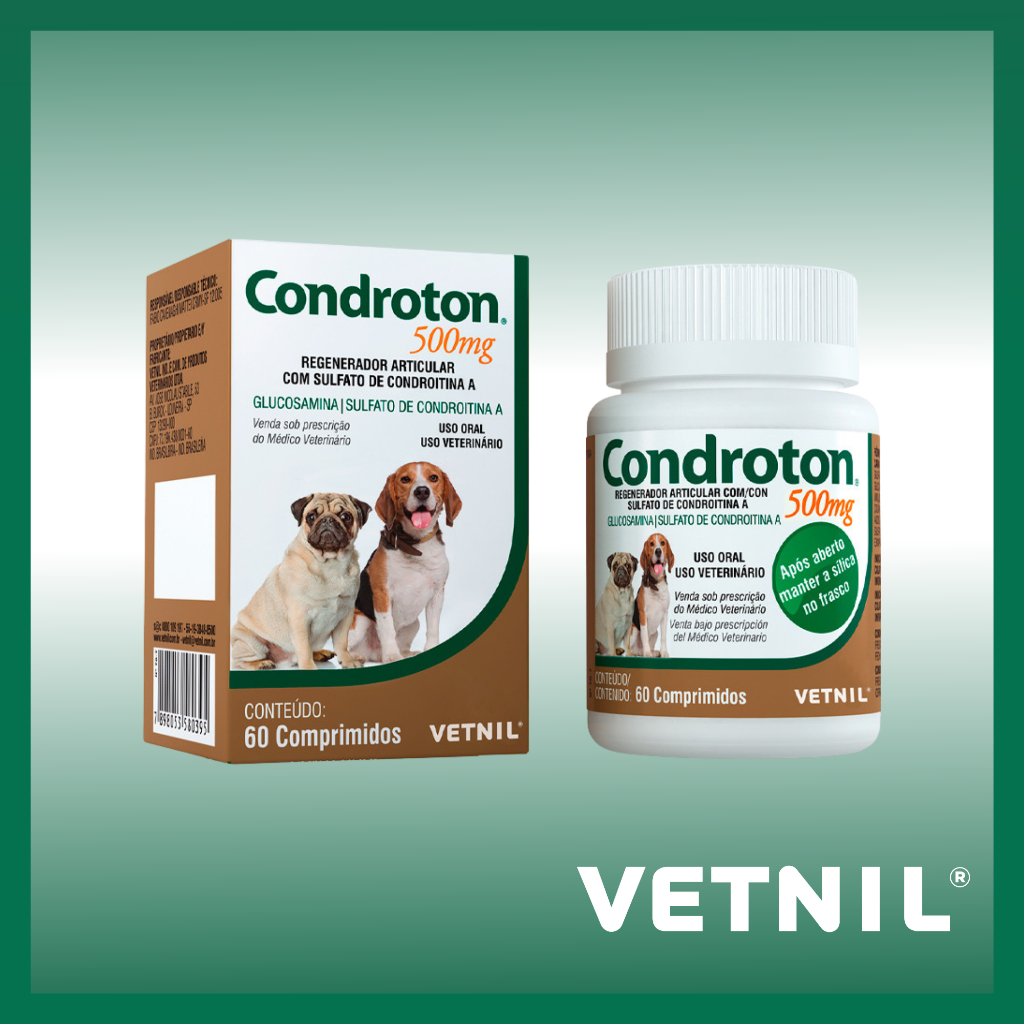 Regenerador Articular Vetnil Condroton Condroitina 500Mg para Caes e gatos com 60 comprimidos