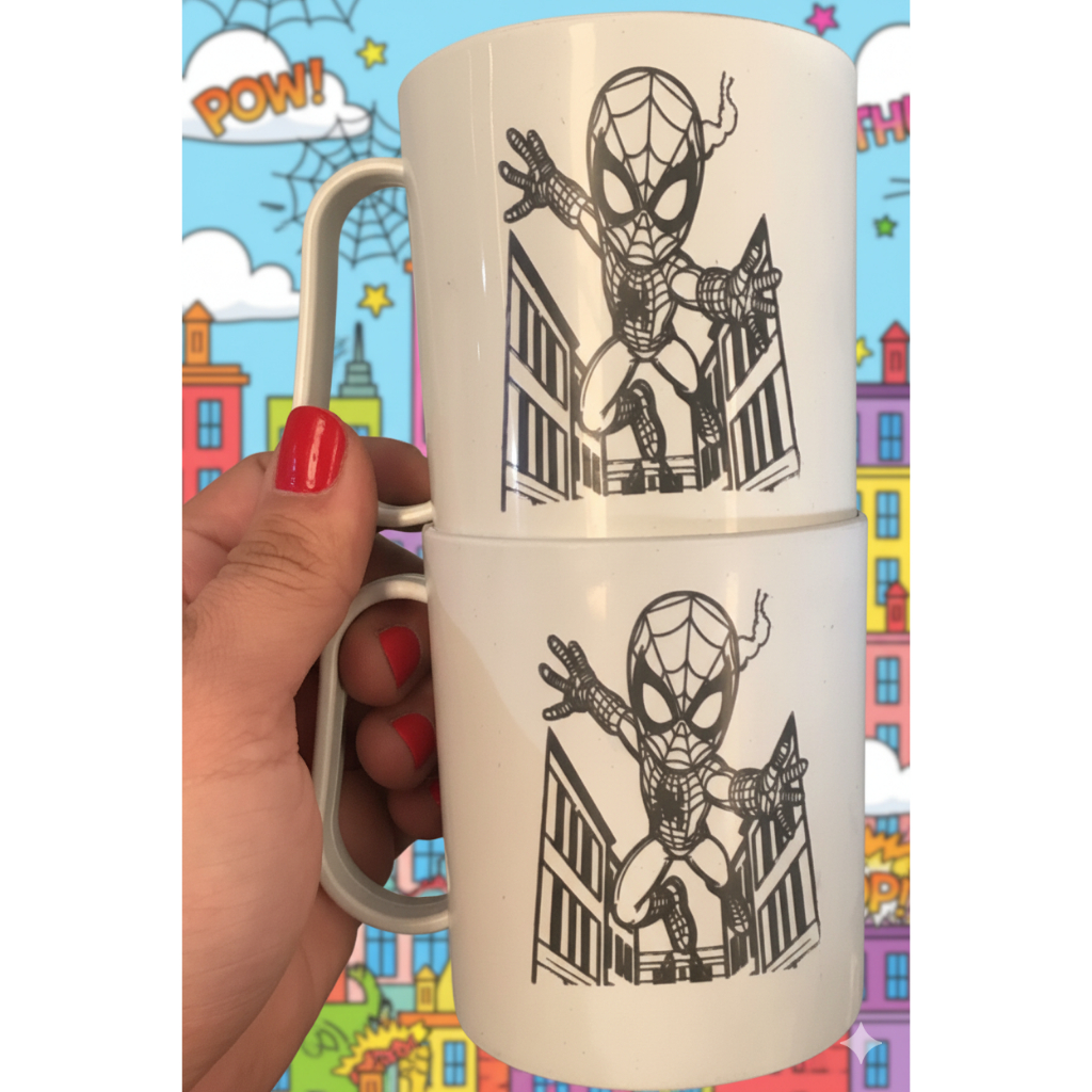 Kit 10 Canecas Interativa de Colorir Aranha Personalize, Divirta-se Plástico Resistente 320ml em Oferta na Shopee