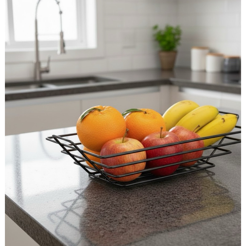 Fruteira Organizadora Quadrada Mesa Cozinha Decorativa Preta