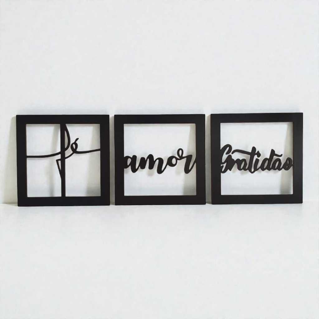 Kit 3 Quadros Fé Amor Gratidão Em Mdf Premium Para Decorações Modernas em Oferta na Shopee