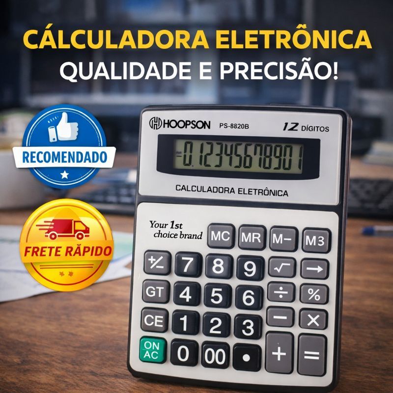 Calculadora Eletrônica Grande 12 Dígitos Visor Amplo Mesa Escritório Escolar Comercial