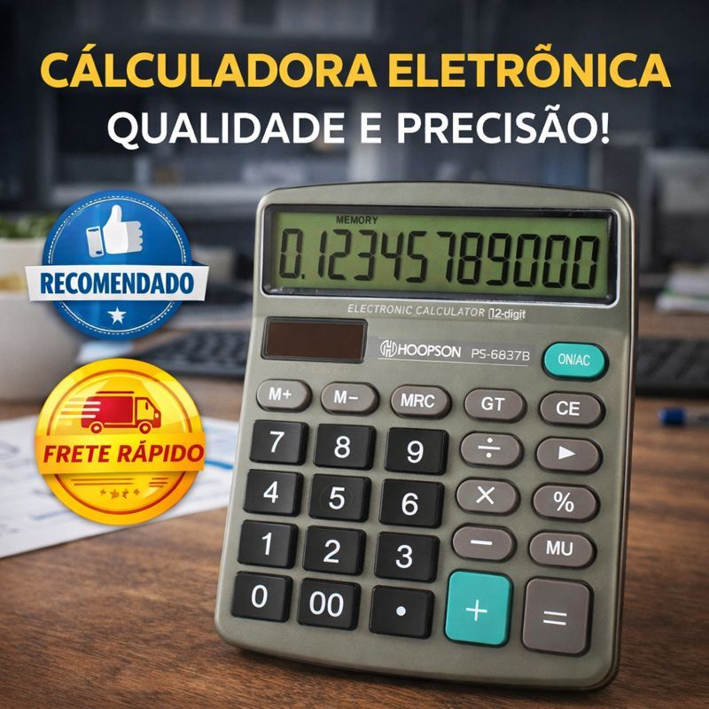 Calculadora 12 Dígitos Display Grande com Memória – Ideal para Escritório e Uso Diário
