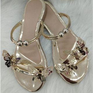 Sandália feminina Ouro Light / Bronze Lançamento com Borboletas Verão Rasteirinha tendência básica Linda