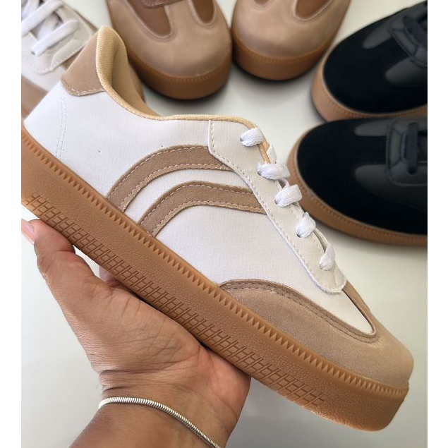 Tênis Feminino Original DONNA CALÇADOS Tênis  Flatform Confortável Moda Casual Clássico Original Neutro Branco