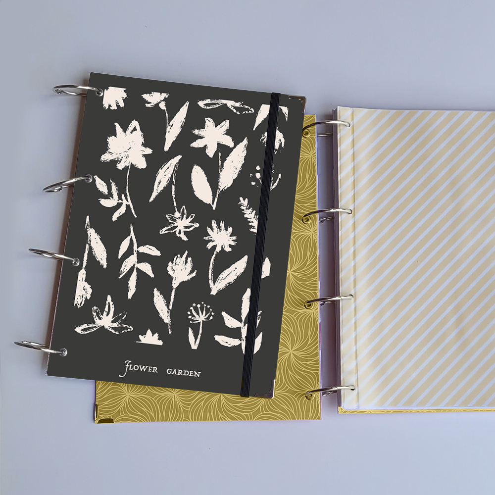 Caderno Argolado Flower Garden (Argolas Articuladas) Universitário Colegial A5 Tipo Fichário Escolar