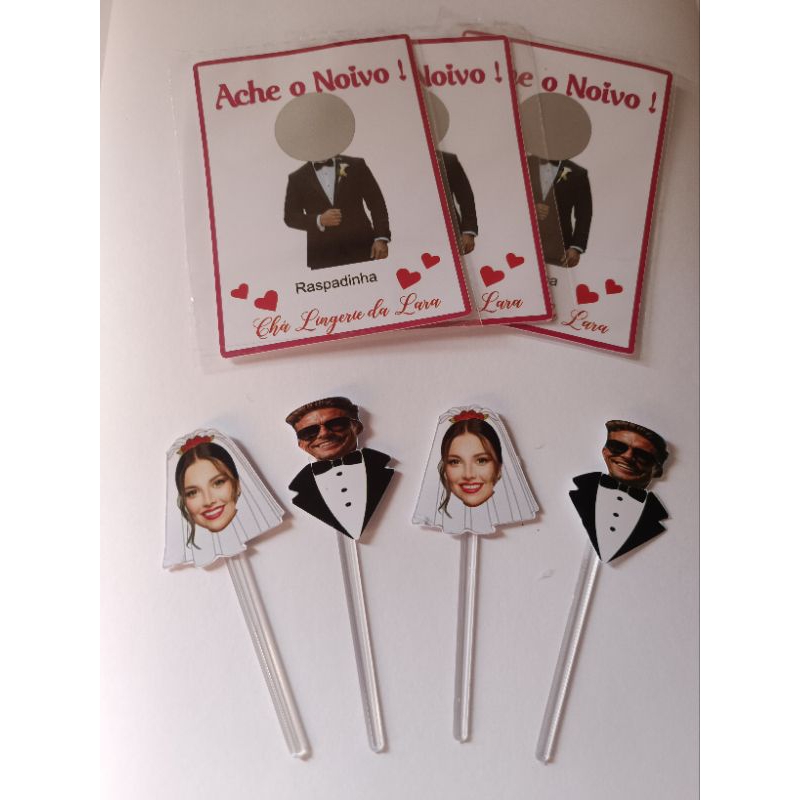Kit 100 Jogos Chá de Lingerie Personalizado – 25 Topper +Conselhos + Vestido da Noiva + Raspadinha Ache o Noivo