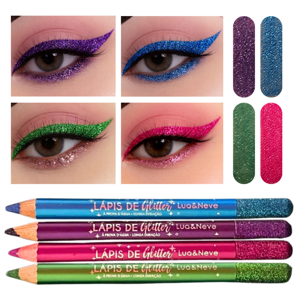 Kit Lápis Sombra Glitter Delineador Ponta fina Secagem Rápida Alta Pigmentação em Oferta na Shopee