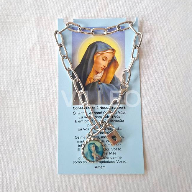 Pulseira Cadeia de Consagração com medalha de Nossa Senhora das Dores em inox com oração em Oferta na Shopee