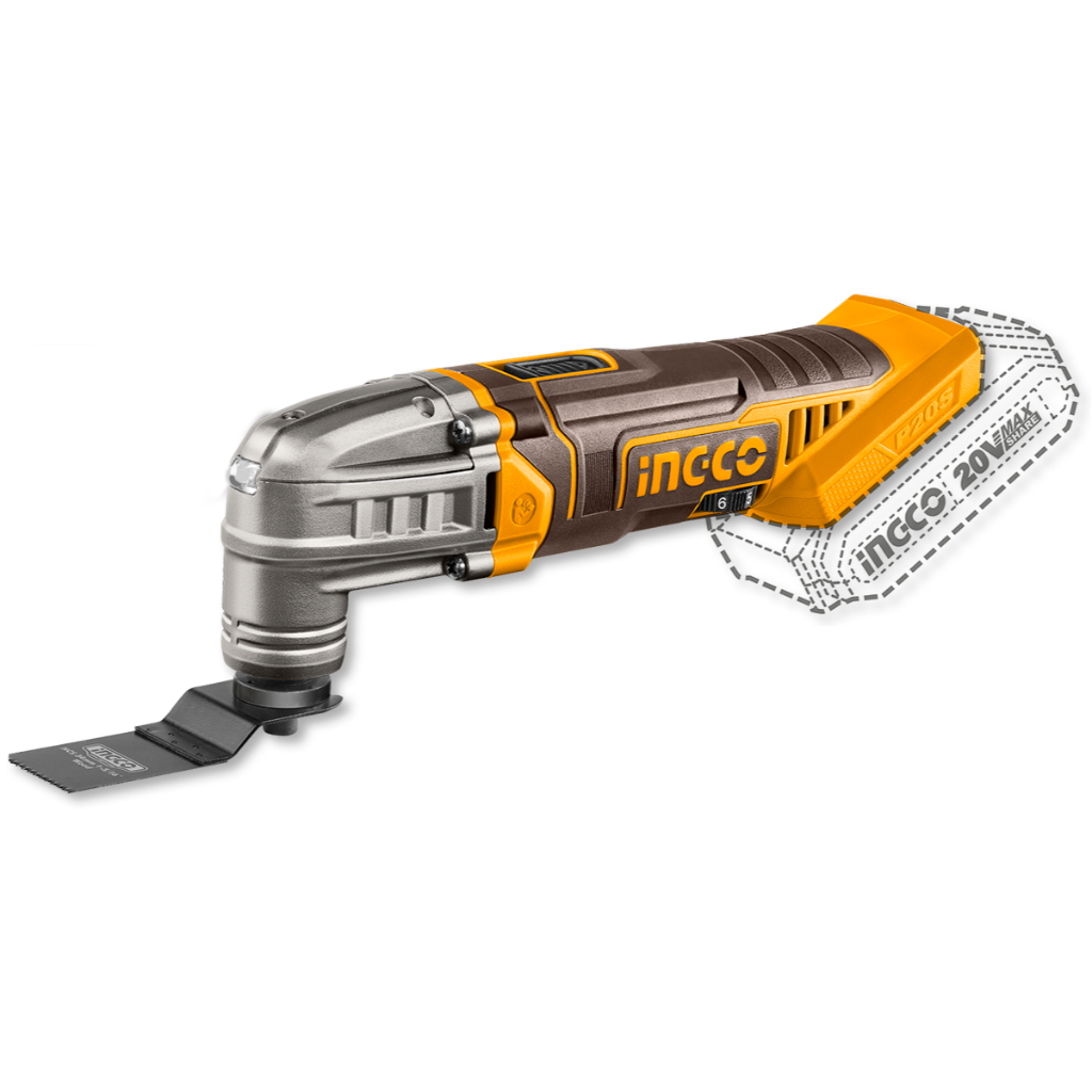 Multiferramenta Oscilante INGCO 20V P20S Velocidade Variável com Acessórios Corte Lixa e Raspagem